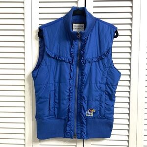 University Kansas Jayhawks KU Blue Quilted Vest Puffer Fleece Retro Womens Sz XL